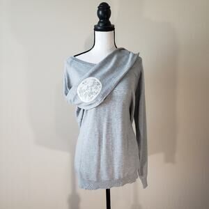 Brixon Ivy Fierro Women's Large Lace Elbow Patch Gray Crew Neck Sweater NWT